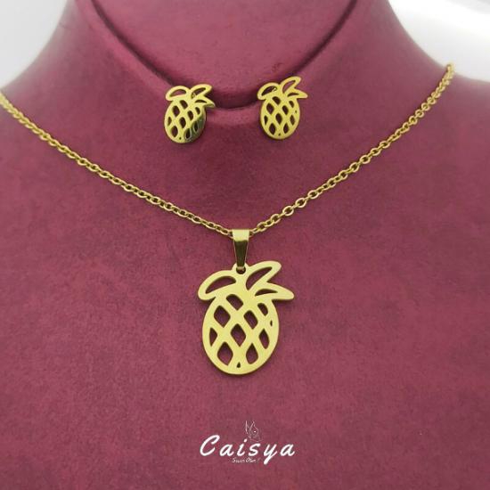 Ananas Çelik Kolye Küpe Set