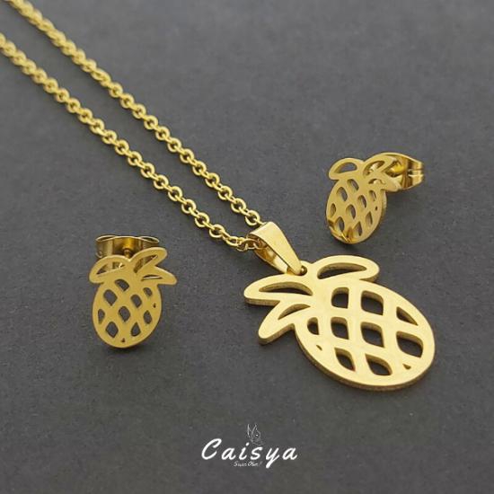 Ananas Çelik Kolye Küpe Set