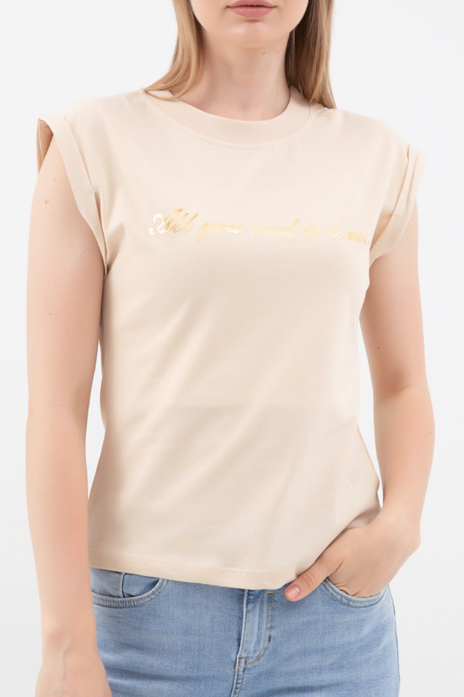 Bej Sıfır Yaka T-shirt