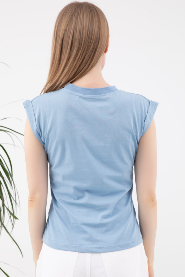 Mavi Sıfır Yaka T-shirt
