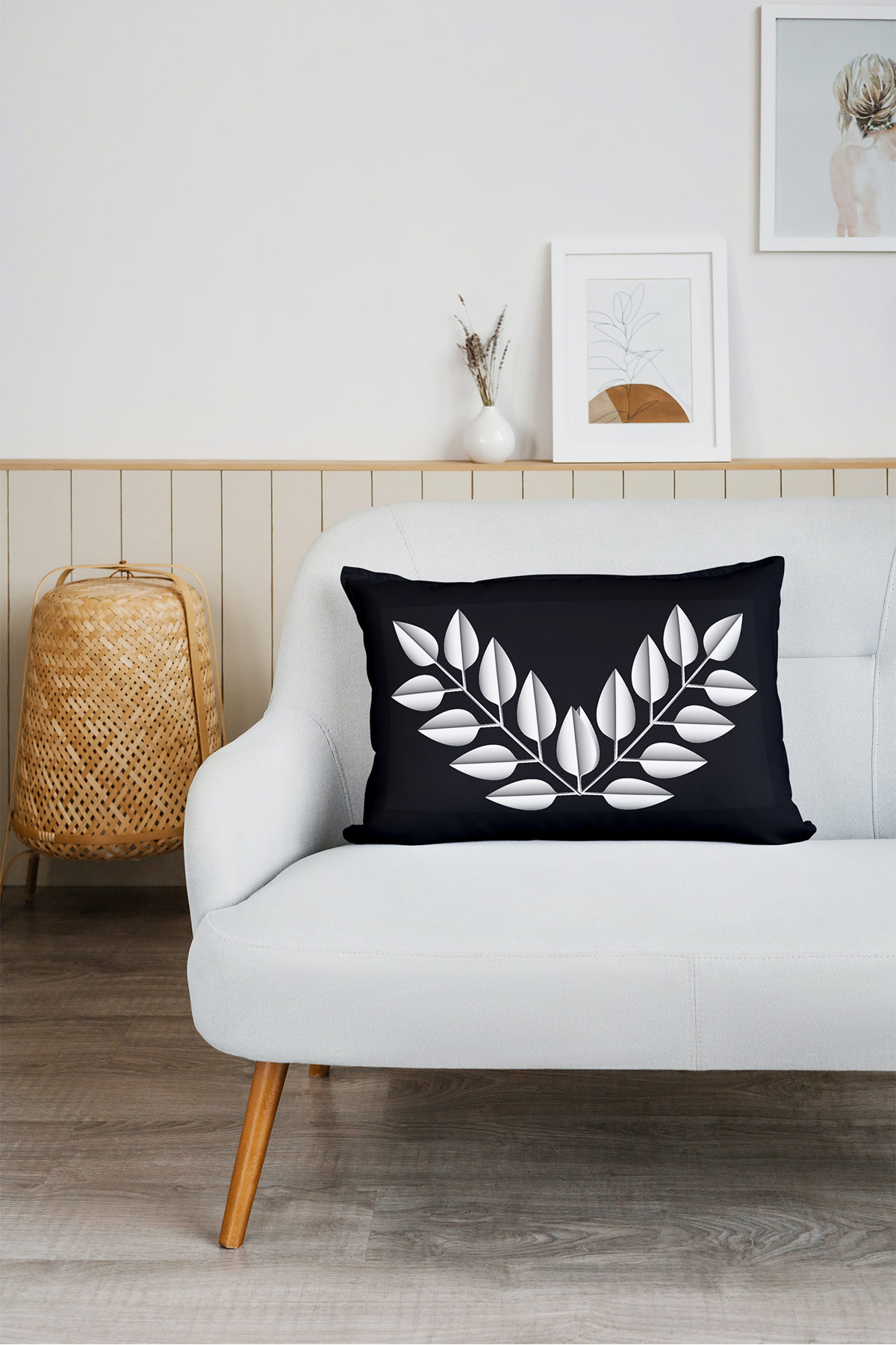 Yaprak Desenli Çift Yön Dijital Baskılı İçi Dolgulu Dekoratif Yastık Kırlent 30x50cm