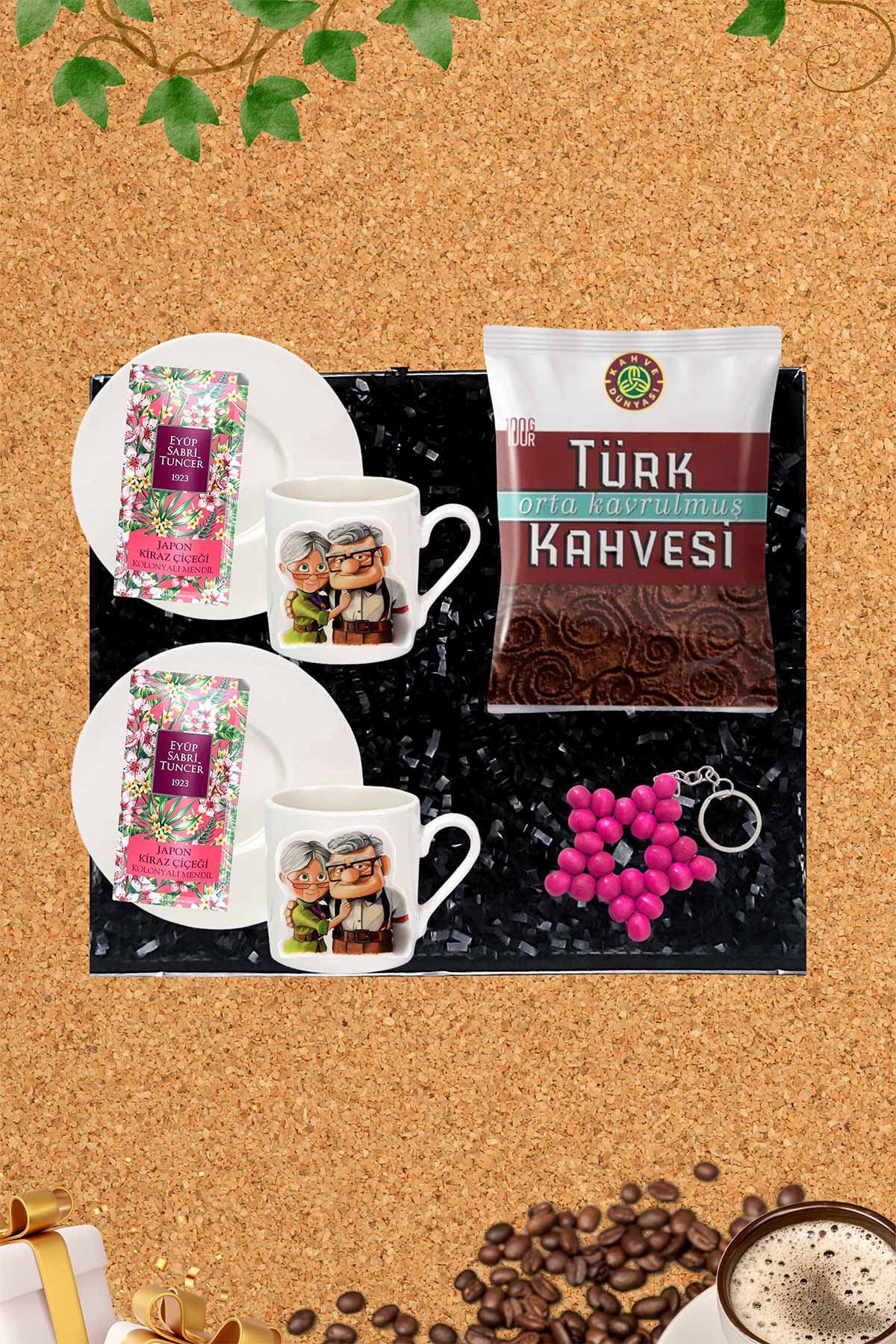 Kişiye Özel Kahve Fincanı & Kahve Dünyası Türk Kahvesi & Yıldız Anahtarlık & Mendil & Hediye Seti