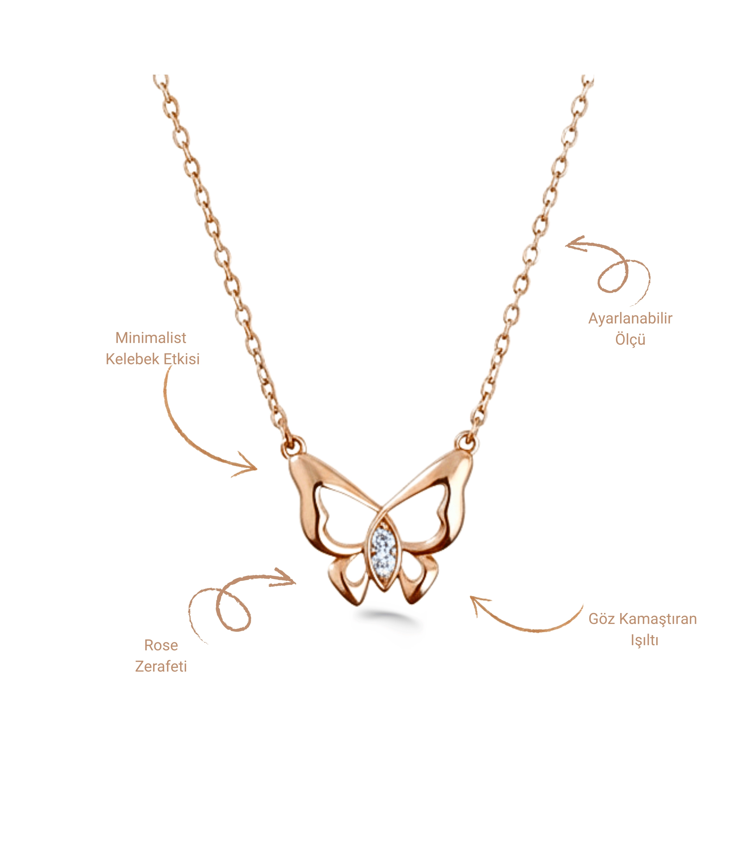 Kelebek Kolye Minimalist Rose Altın Kaplama Vip Seri Kolye Xuping 43cm