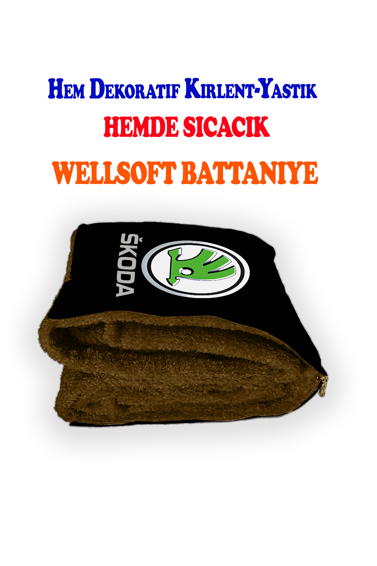 Skoda Baskılı Battaniyeli Opsiyonel Yastık