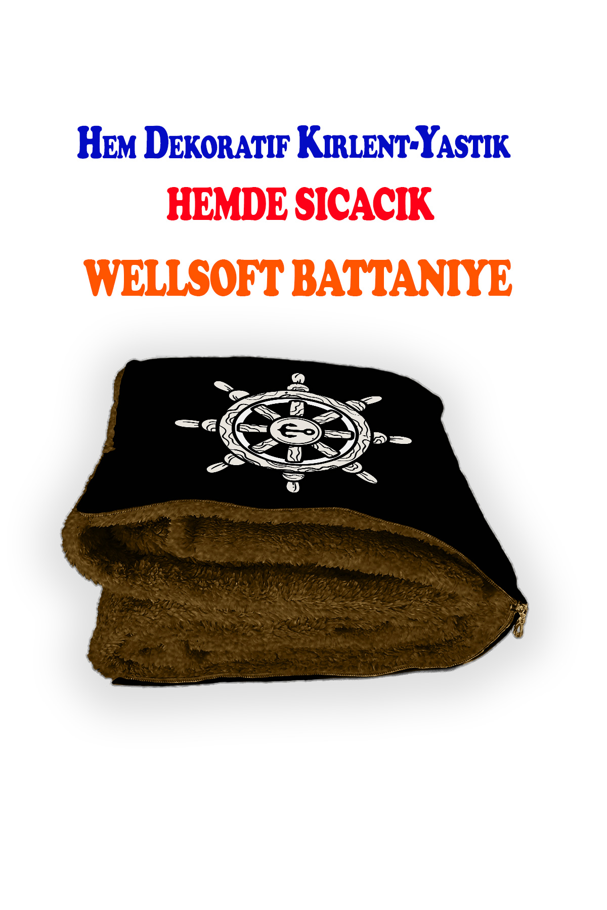 Gemici Dümeni Desenli İç Dolgusu Battaniyeli Araç İçi Opsiyonel Yastık 38x38cm
