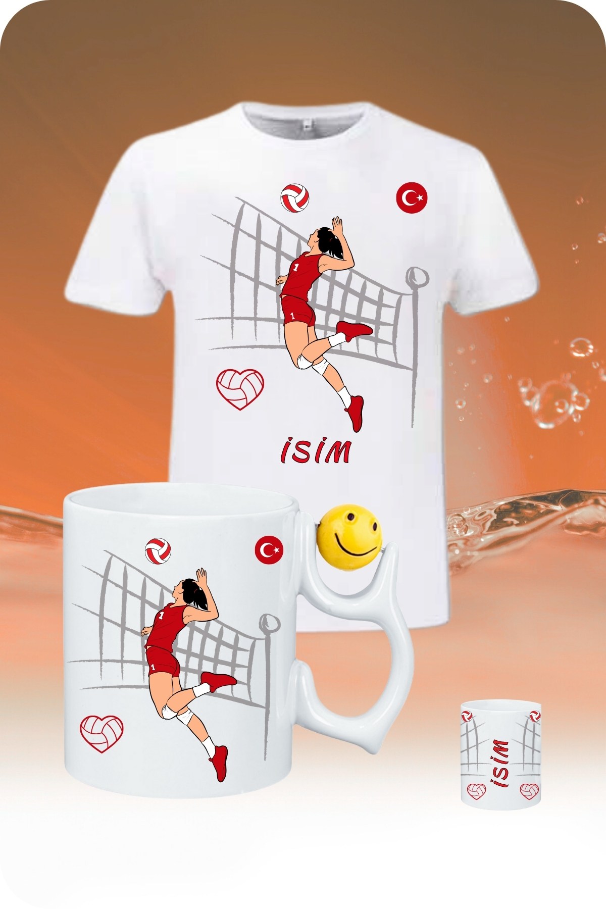 Voleybol Temalı İsimli Pamuklu T-Shirt Emoji Toplu Kupa Kombin Kadın Oyuncu-1