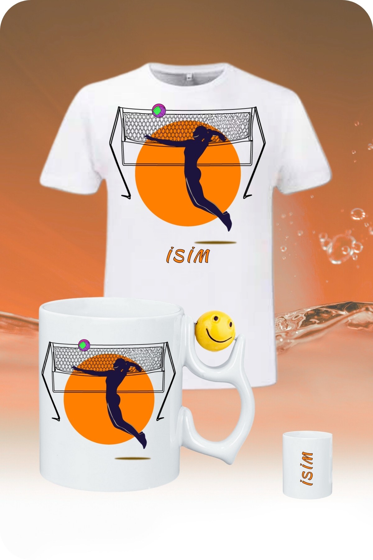 Voleybol Temalı İsimli Pamuklu T-Shirt Emoji Toplu Kupa Kombin Kadın Oyuncu-3