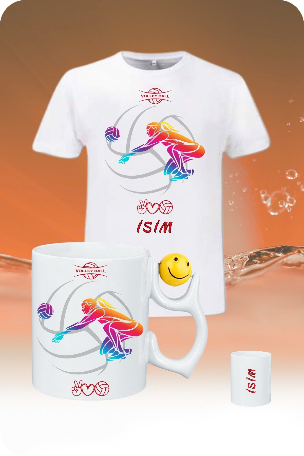 Voleybol Temalı İsimli Pamuklu T-Shirt Emoji Toplu Kupa Kombin Kadın Oyuncu-2