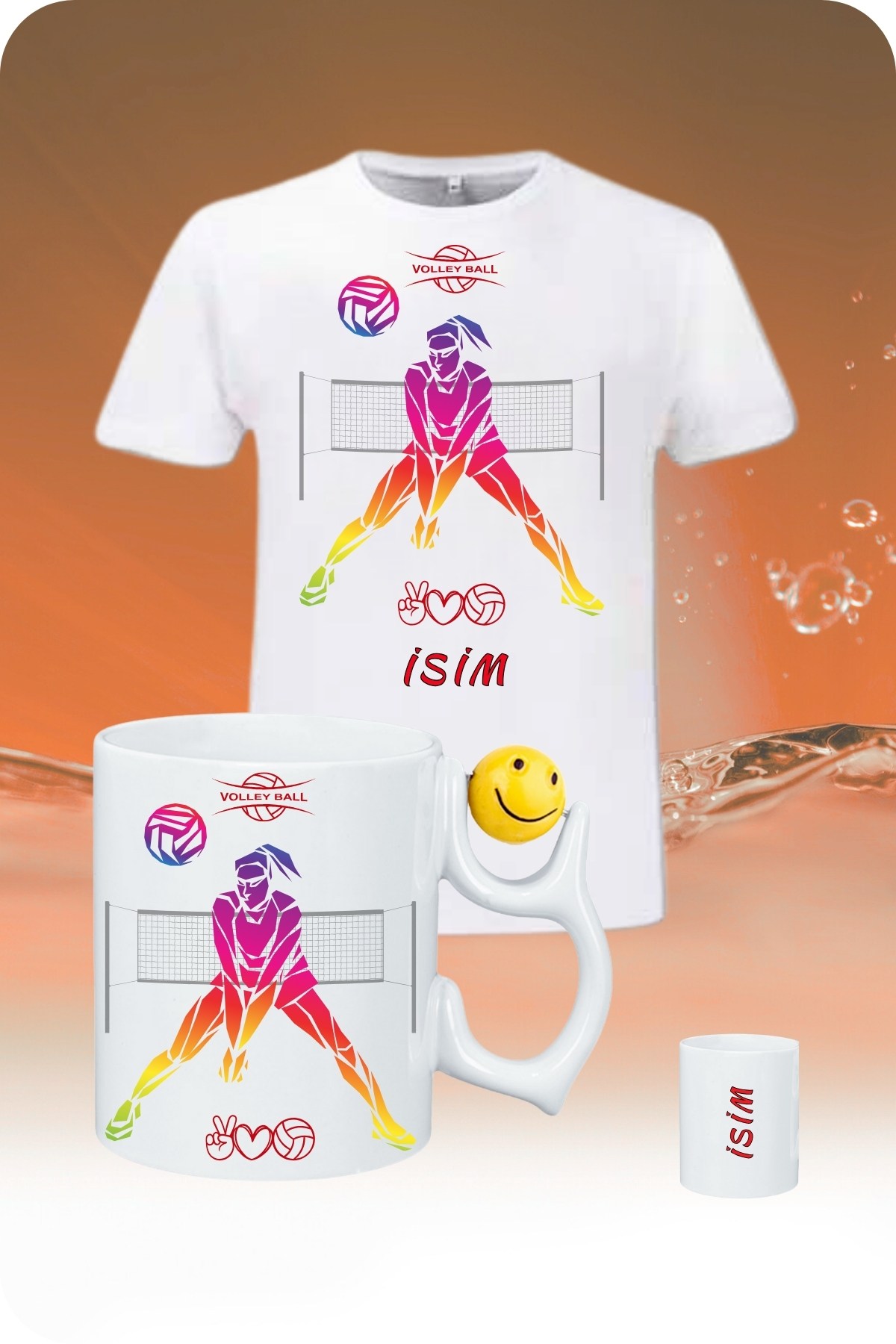 Voleybol Temalı İsimli Pamuklu T-Shirt Emoji Toplu Kupa Kombin Kadın Oyuncu-4