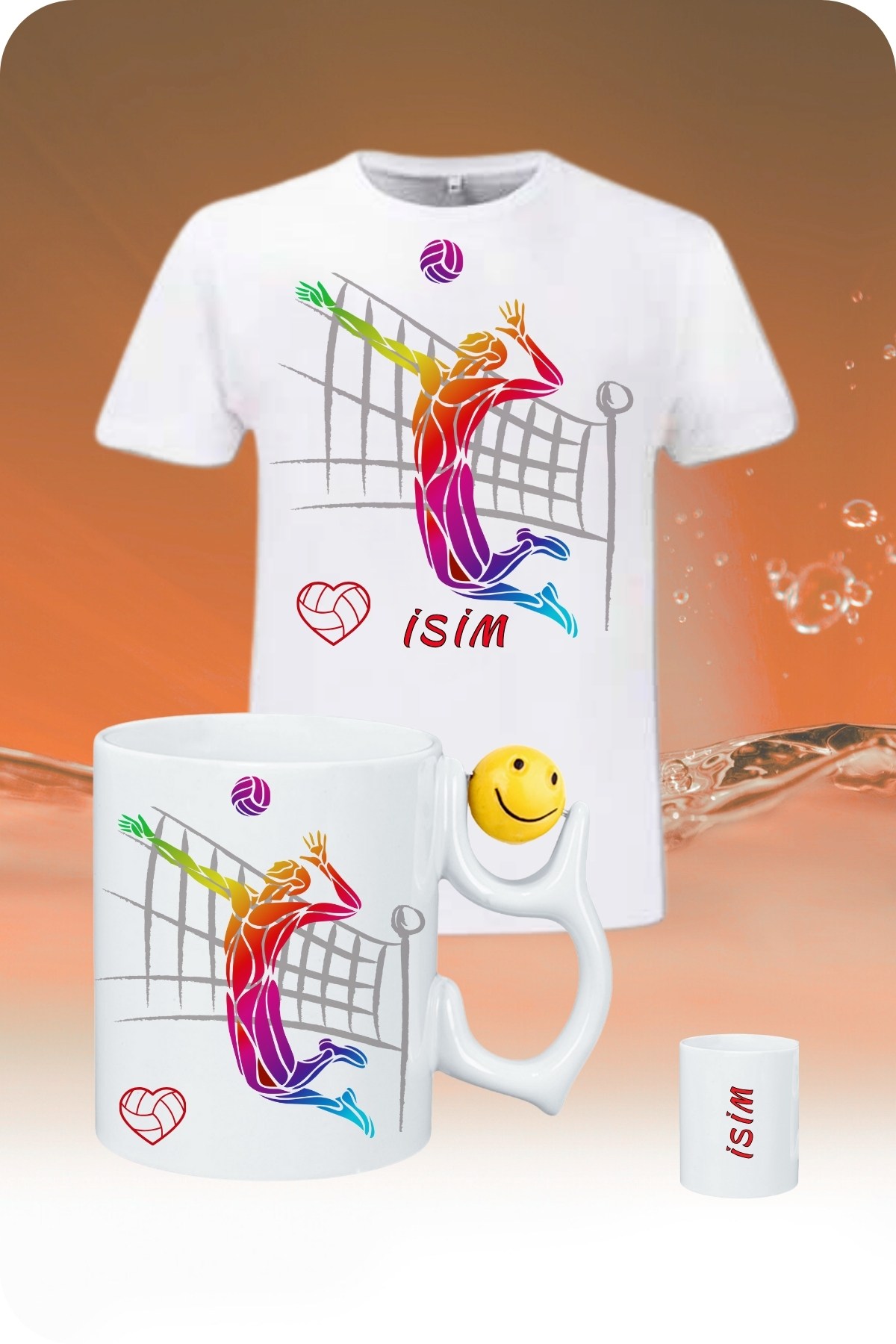 Voleybol Temalı İsimli Pamuklu T-Shirt Emoji Toplu Kupa Kombin Erkek Oyuncu-1