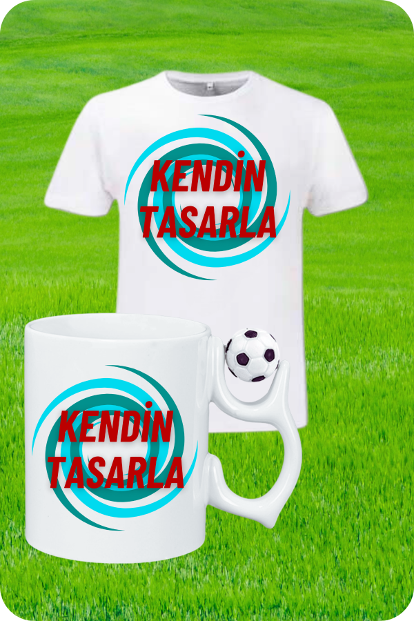 Kişiye Özel Baskılı Pamuklu T-Shirt ve Futbol Toplu Kupa Bardak Kombin