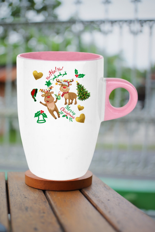 Yılbaşı Geyikli Kurabiye Baskılı Kupa Bardak Porselen Latte Filtre Kahve Fincanı