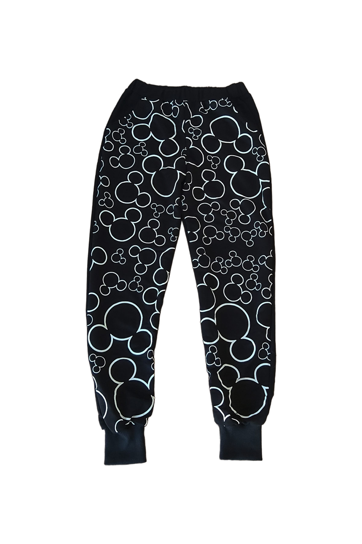 Mickey Mause Baskılı Kapüşonlu Siyah Pijama Takımı