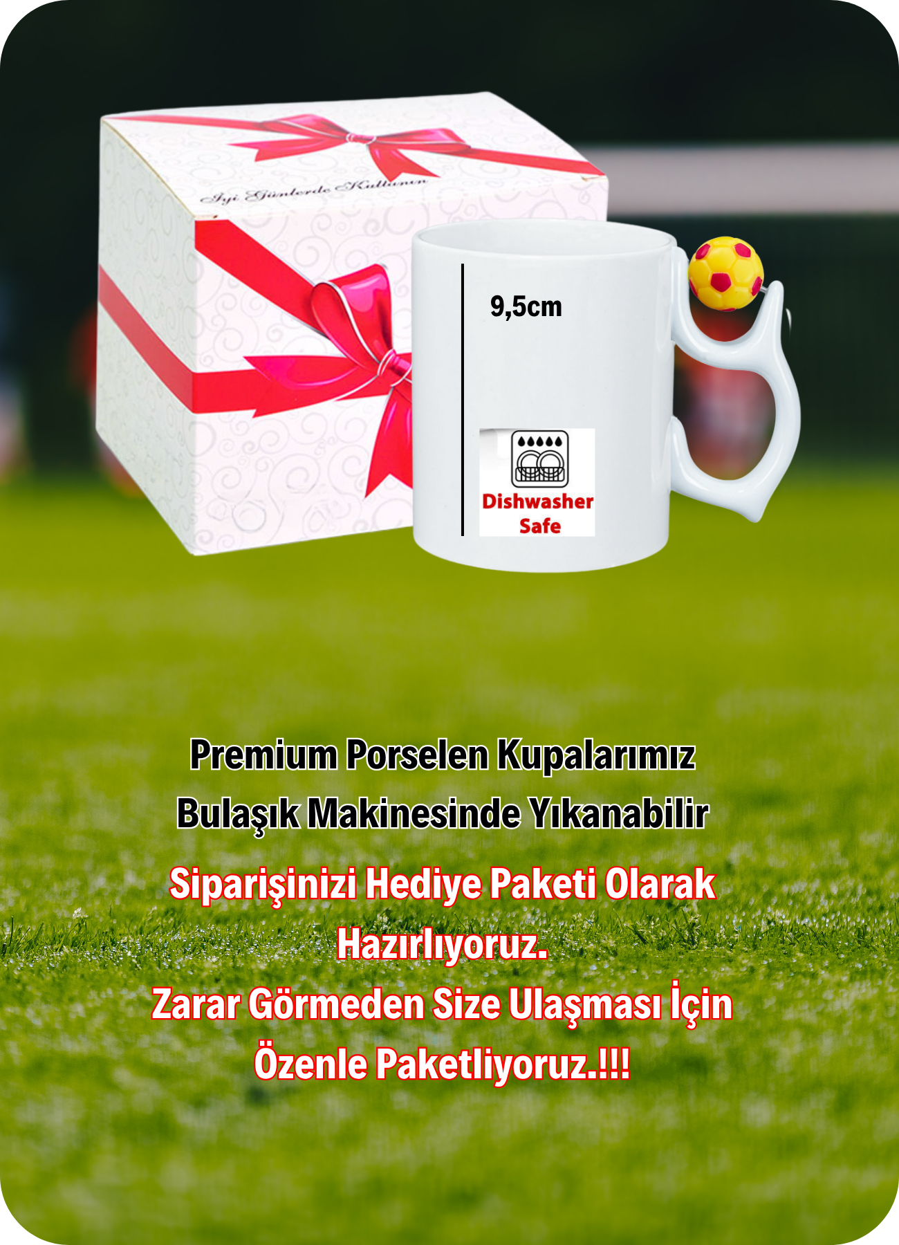 Sarı Kırmızı Futbol Toplu Sarı Kırmızı Forma Kadın Futbolcu Taraftar İsimli Baskılı Kupa Bardak