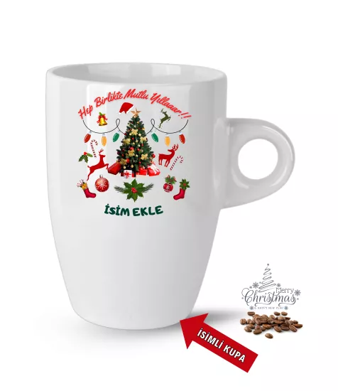 Yıl Başı Hediyesi Pembe Renkli Baskılı Porselen Latte Kupa Bardak