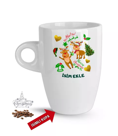 Yıl Başı Hediyesi Pembe Renkli Baskılı Porselen Latte Kupa Bardak