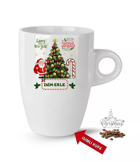 Yıl Başı Hediyesi Pembe Renkli Baskılı Porselen Latte Kupa Bardak