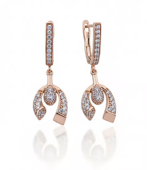 Vip Seri Küpe Xuping At Nalı Şans Tasarım Taşlı Rose Altın Kaplama