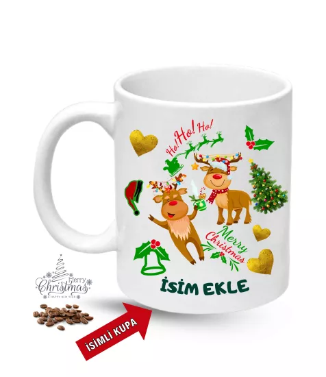 Yılbaşı Hediyesi Mutlu Yıllar Christmas İsimli Baskılı Porselen Kupa Bardak