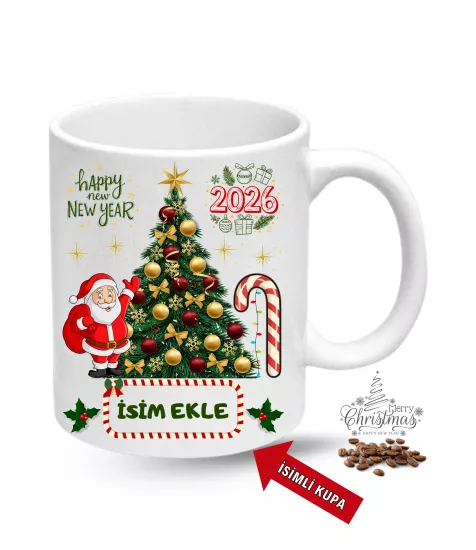 Yılbaşı Hediyesi Mutlu Yıllar Christmas İsimli Baskılı Porselen Kupa Bardak