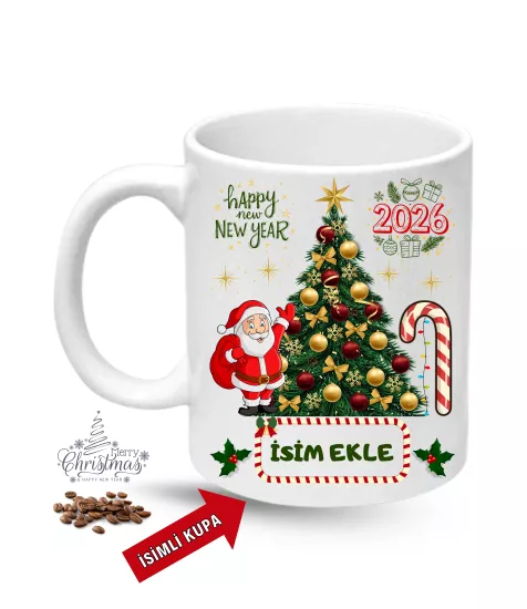 Yılbaşı Hediyesi Mutlu Yıllar Christmas İsimli Baskılı Porselen Kupa Bardak