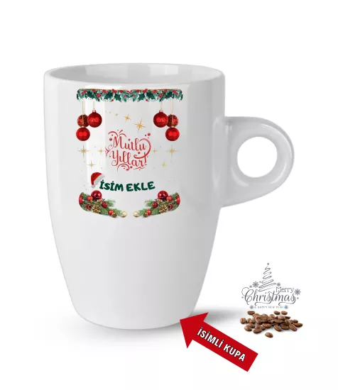 Yıl Başı Hediyesi Pembe Renkli Baskılı Porselen Latte Kupa Bardak