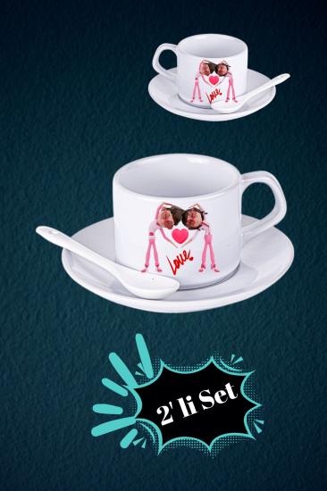 Sevgiliye Özel 2’li Set Kaşıklı Porselen Çay Kahve Fincan Seti