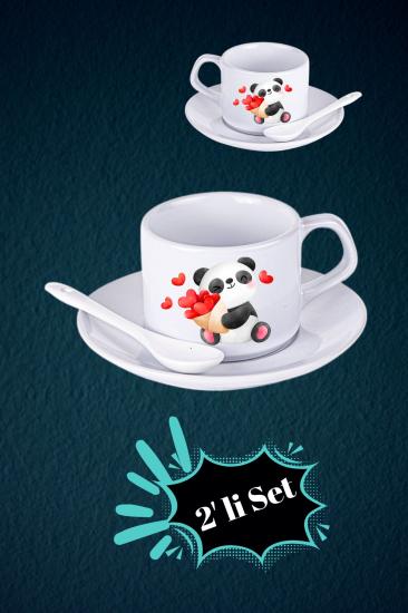 Sevgiliye Özel 2’li Set Kaşıklı Porselen Çay Kahve Fincan Seti