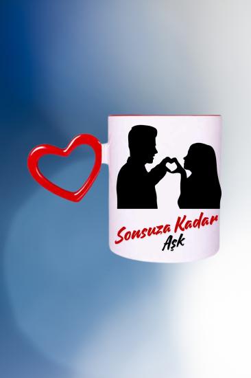 Baskılı Porselen Kalpli Kupa Bardak Çay Kahve Fincanı