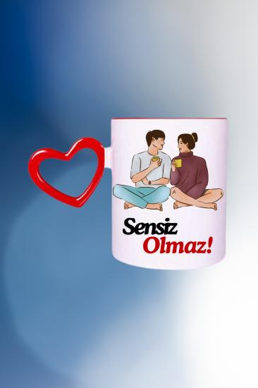 Baskılı Porselen Kalpli Kupa Bardak Çay Kahve Fincanı