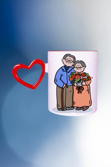 Baskılı Porselen Kalpli Kupa Bardak Çay Kahve Fincanı