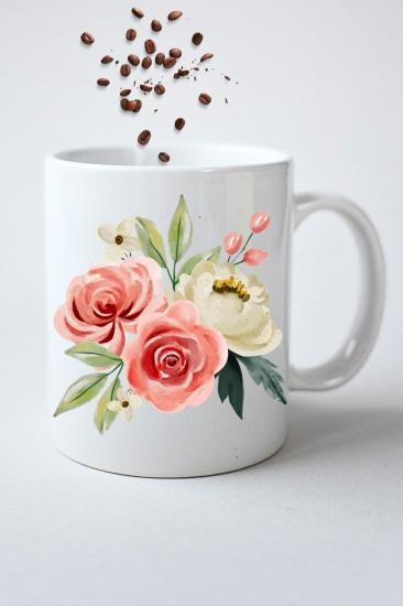 Baskılı Porselen Kupa Bardak Çay Kahve Fincanı