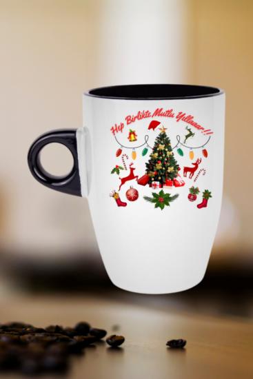 Baskılı Porselen Siyah Latte Kupa Bardak Çay Kahve Fincanı