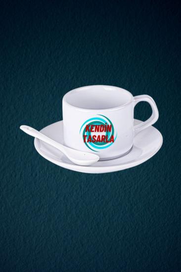 Kişiye Özel 2’li Set Kaşıklı Porselen Çay Kahve Fincan Seti