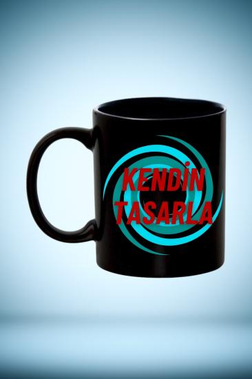 Kişiye Özel İçi Dışı Siyah Porselen Kupa Bardak Çay Kahve Fincanı