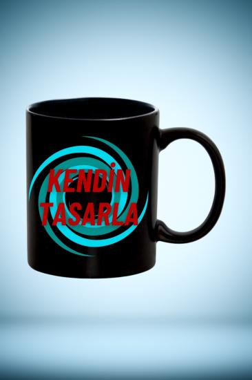 Kişiye Özel İçi Dışı Siyah Porselen Kupa Bardak Çay Kahve Fincanı